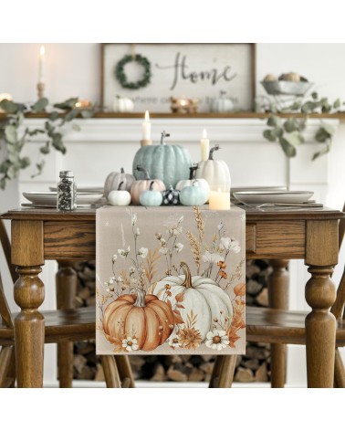 Neutral Pumpkin and Wildflower Table Runner