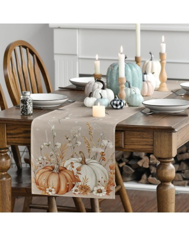 Neutral Pumpkin and Wildflower Table Runner