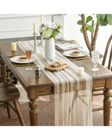 Light pearl embellished table runner