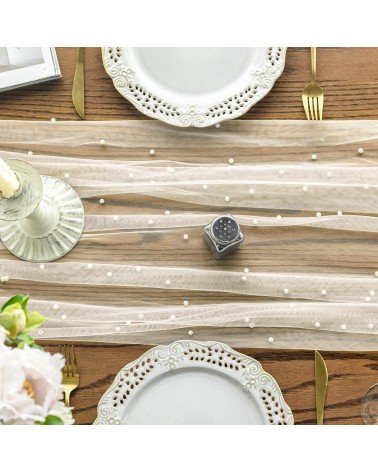 Light pearl embellished table runner