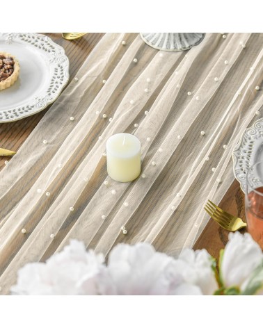 Light pearl embellished table runner