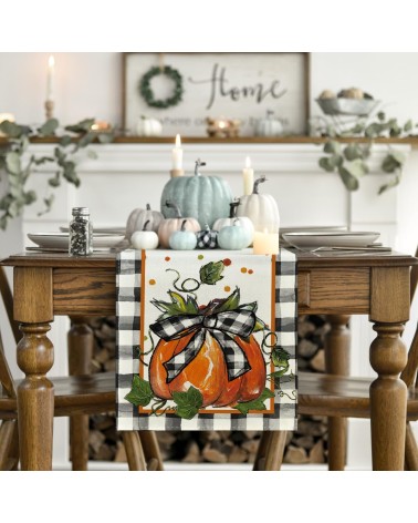 Pumpkin and Buffalo Check Table Runner