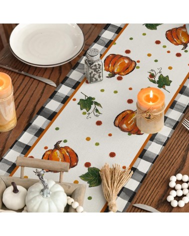 Pumpkin and Buffalo Check Table Runner