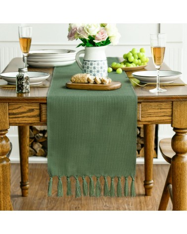 Solid forest green tassel table runner