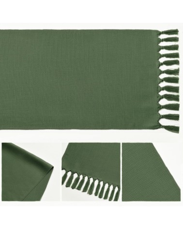 Solid forest green tassel table runner