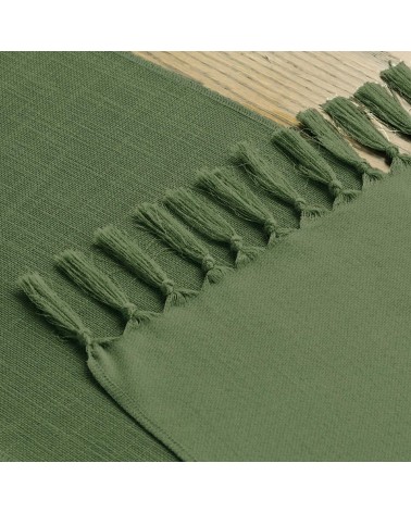 Solid forest green tassel table runner