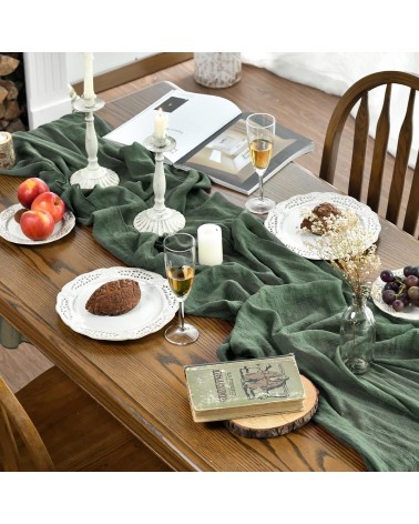 Deep forest green gauze table runner