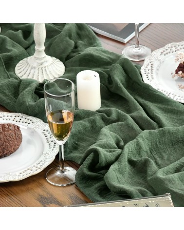 Deep forest green gauze table runner