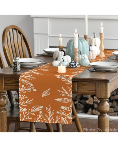Pumpkin Orange Botanical Pattern Table Runner