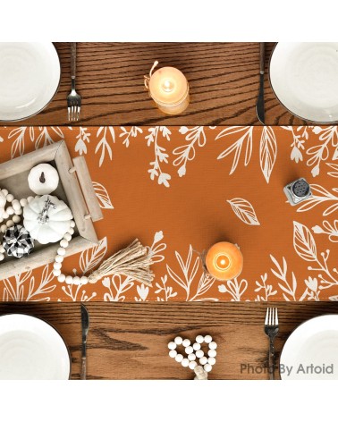 Pumpkin Orange Botanical Pattern Table Runner