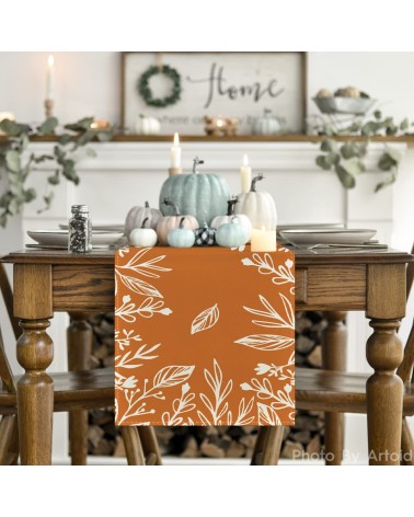 Pumpkin Orange Botanical Pattern Table Runner