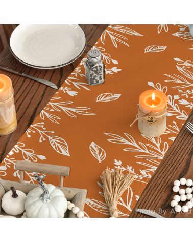 Pumpkin Orange Botanical Pattern Table Runner