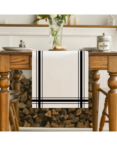 Modern black striped border table runner