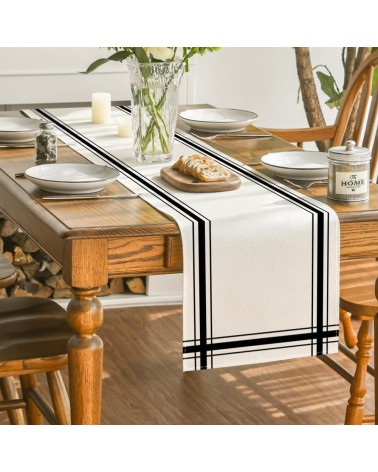 Modern black striped border table runner